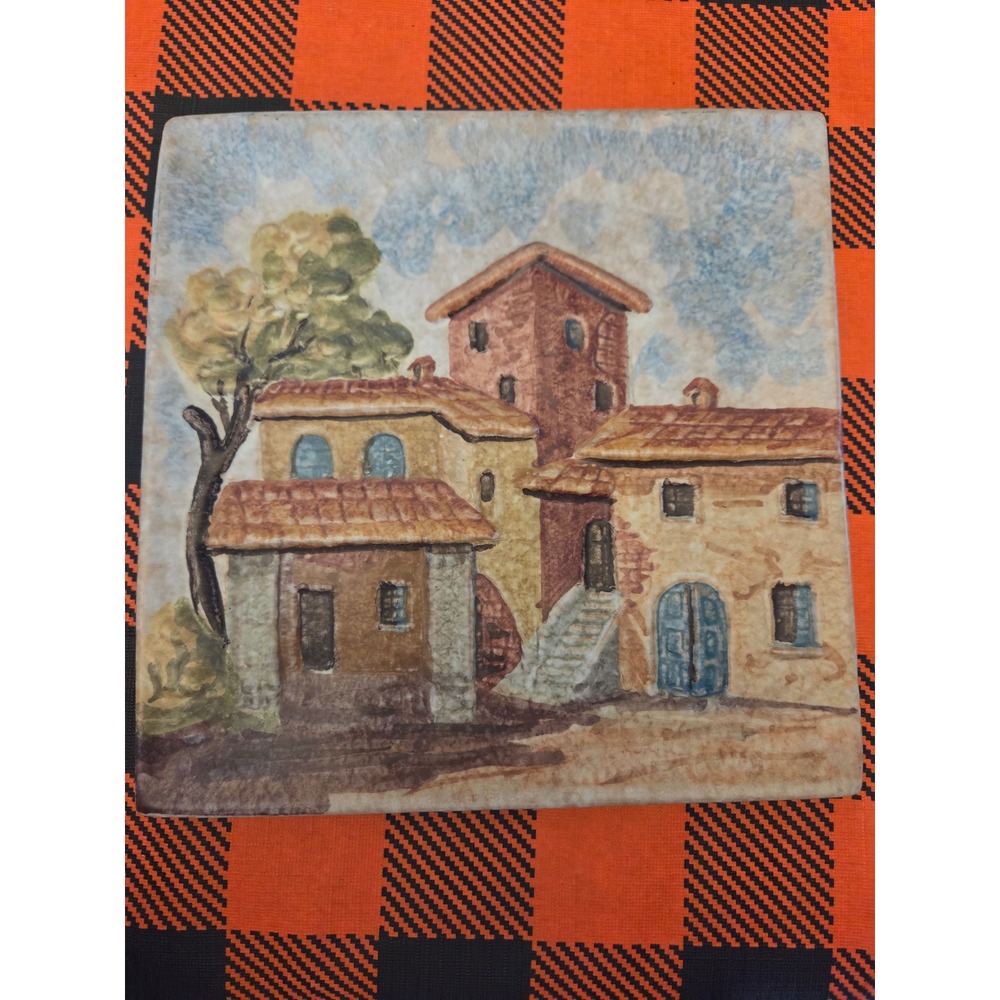 3 Vintage Landi Italian Village Hand Painted Ceramic Art Tiles Tuscan Landscape